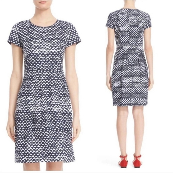 Geometric Print Dress - Navy & White Triangle‎ Pattern - Sheath Style - Picture 1 of 8